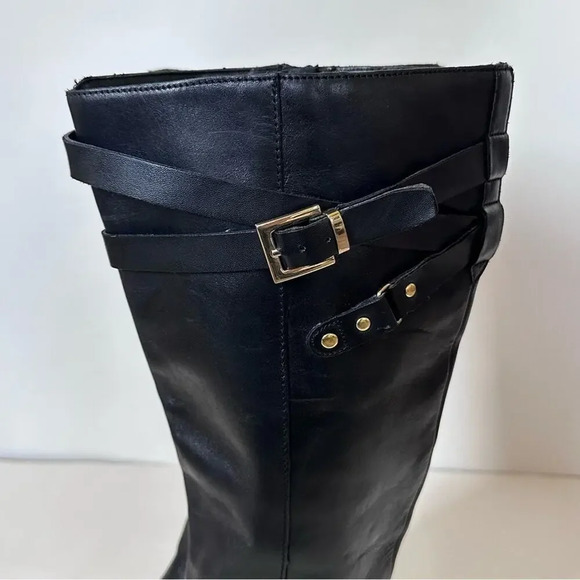 Franco Sarto Celeste Leather Knee High Boots Womens Size 6 M-W/C Black Gold - Picture 3 of 12